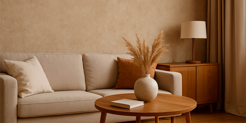 фото интерьера с минеральной декоративной штукатуркой