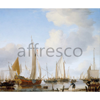 Фреска Affresco, Willem van de Velde the Younger Calm A States Yacht under Sail close to the Shore with many other Vessels
