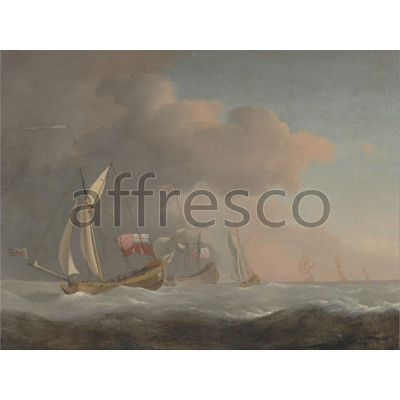 Фреска Affresco, Willem van de Velde the Younger English Royal Yachts at Sea in a Strong Breeze in Company with a Ship Flying the Royal Standard