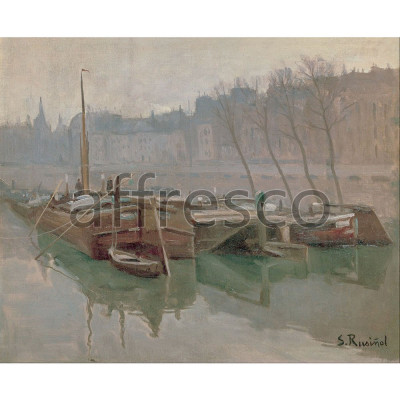 Фреска Affresco, Santiago Rusinol Boats on the Seine