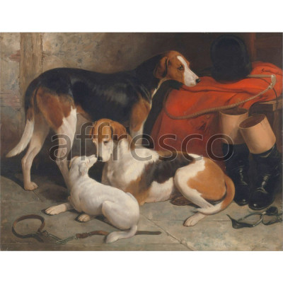 Фреска Affresco, William Barraud A Couple of Foxhounds with a Terrier the property of Lord Henry Bentinck