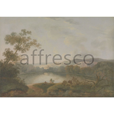 Фреска Affresco, William Groombridge A View of a Lake with Fishermen