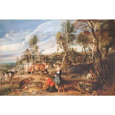 Фреска Affresco, Sir Peter Paul Rubens Milkmaids with Cattle in a Landscape The Farm at Laken