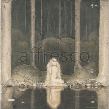 Фреска Affresco, John Bauer Princess Tuvstarr gazing down into the dark waters of the forest tarn