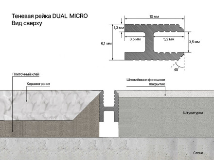 Рейка теневая Laconistiq «Dual mini» (под обои, панели и керамогранит)