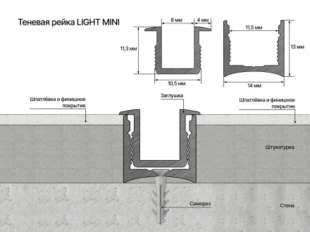 Рейка теневая Laconistiq «LIGHT mini» (под подсветку для обоев, панелей, керамогранита)