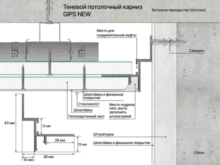 Карниз потолочный теневой Laconistiq «GIPS Regular»