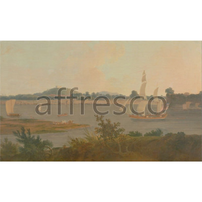Фреска Affresco, Thomas Daniell Pinnace sailing down the Ganges past Monghyr Fort