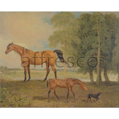 Фреска Affresco, Benjamin Marshall Broodmare with Foal and a Terrier