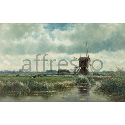 Фреска Affresco, Willem Roelofs Polder landscape with windmill near Abcoude
